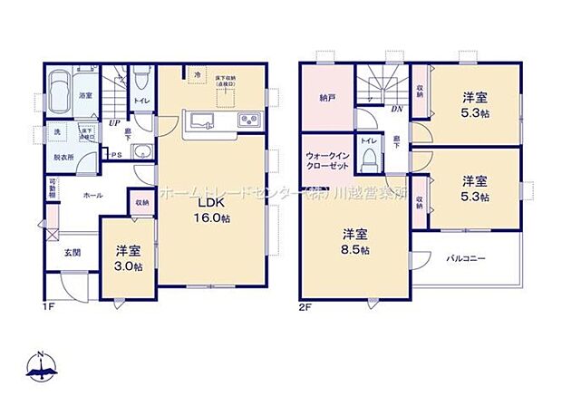 (１号棟)
4LDK、土地面積127.98m2、建物面積101.01m2