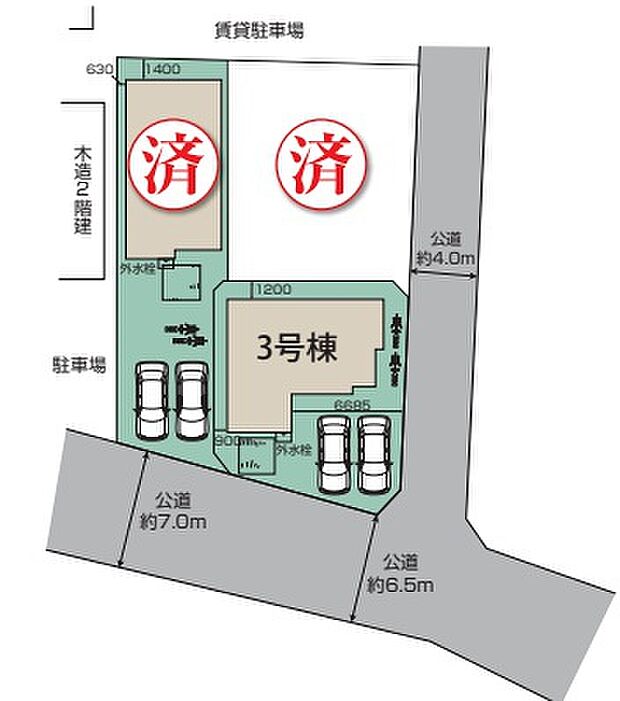 ＪＲ川越線「的場」駅徒歩１０分の毎日の通勤通学に便利な立地です♪カースペース２台分！駐輪場や来客用の駐車スペースとしてもお使いいただけます。

