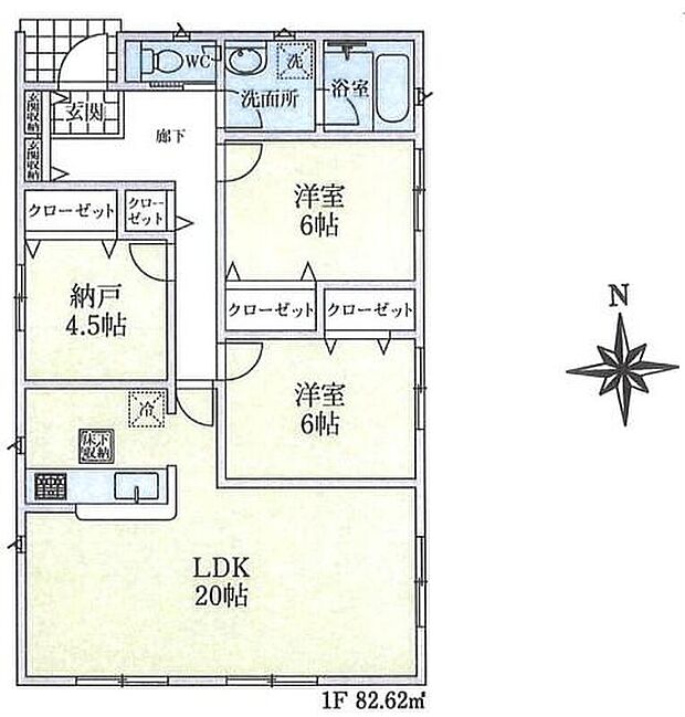 (1号棟)、2LDK+S、土地面積178.83m2、建物面積82.62m2