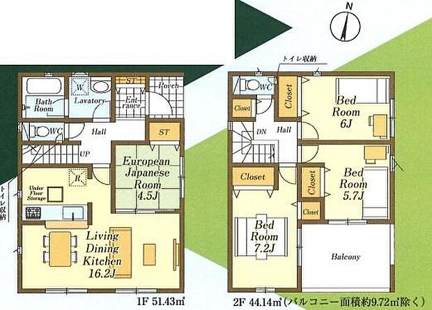 (1号棟)、4LDK、土地面積124.1m2、建物面積95.57m2