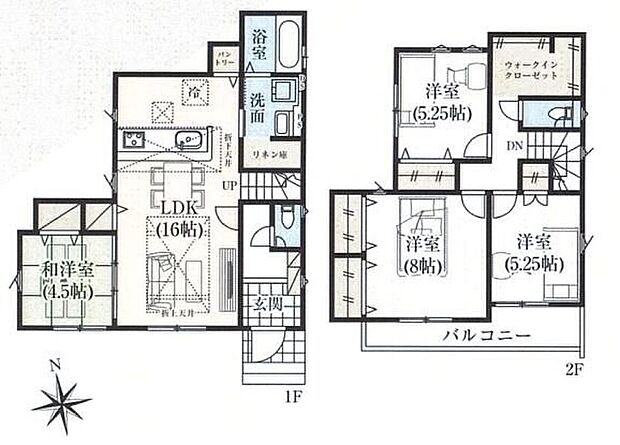 (１号棟)、4LDK、土地面積159.93m2、建物面積102.29m2 