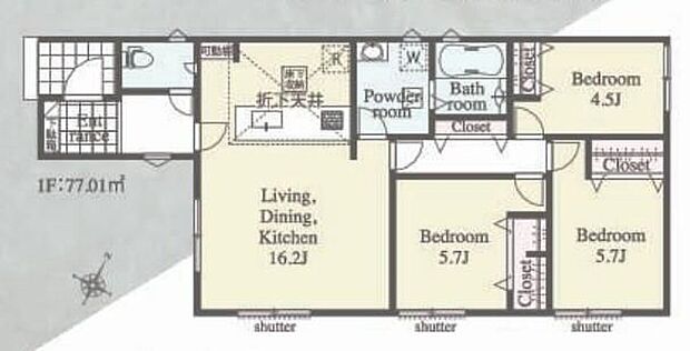 (3号棟)、3LDK、土地面積160.5m2、建物面積77.01m2