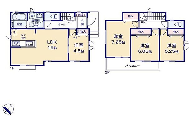 (A号棟)、4LDK、土地面積97.4m2、建物面積90.88m2