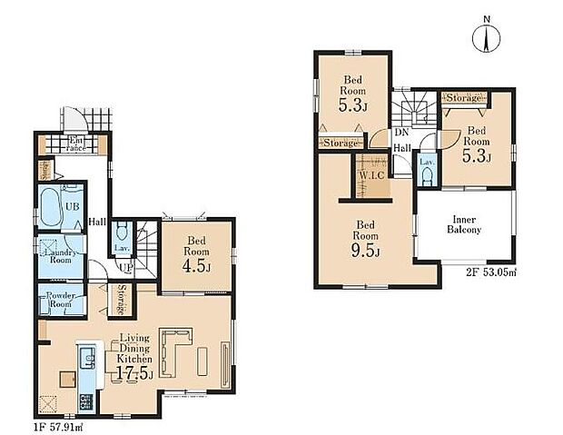 (1号棟)、4LDK、土地面積122.41m2、建物面積110.96m2