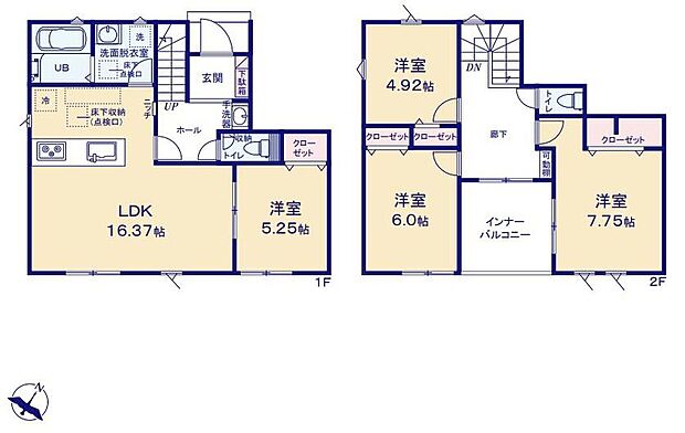 (1号棟)、4LDK、土地面積117.1m2、建物面積107.44m2