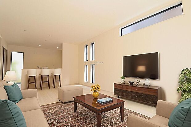 【リビング】広々としたLDKに、自分好みのインテリアでレイアウト。季節ごとに模様替えなども、楽しみの一つとなりそうです。※家具をCGで加工しています。家具付き販売ではございません。