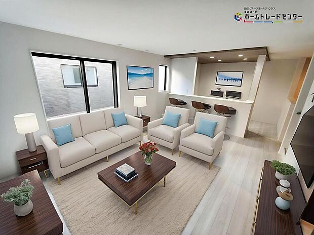 【リビング】広々としたLDKに、自分好みのインテリアでレイアウト。季節ごとに模様替えなども、楽しみの一つとなりそうです。※家具をCGで加工しています。家具付き販売ではございません。
