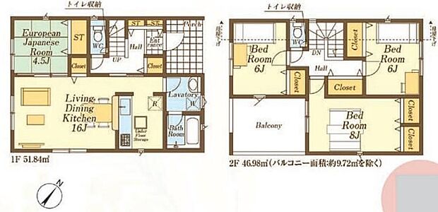 【4LDK】☆全居室６帖以上♪☆２階居室は全室６帖以上！成長につれて増えてくるお子様の荷物も、気にすること無くのびのびとしたお部屋を用意してあげられますね♪