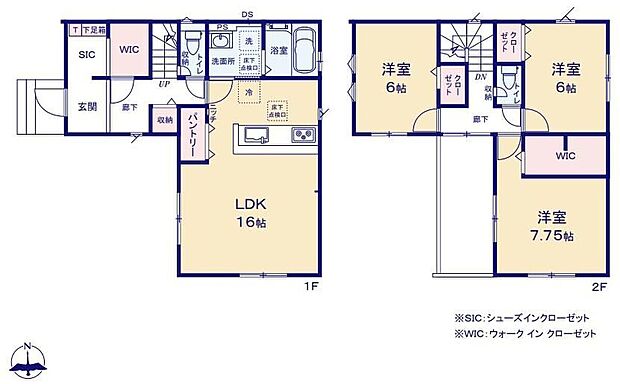 【3LDK】収納が豊富な間取り♪主寝室と玄関にWIC・SIC・キッチンパントリー完備!
全居室6帖以上あるので成長につれて増えてくるお子様の荷物も気にすること無くのびのびとしたお部屋を用意してあげられます!