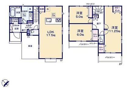 （建物面積：1階車庫面積5.38平米・玄関ポーチ部分0.68平米含む）
ワンフロアタイプのLDKはゆとりの17帖超え！ご家族揃ってゆっくりお過ごしいただけます♪パントリー・SIC完備で収納も豊富です！ 