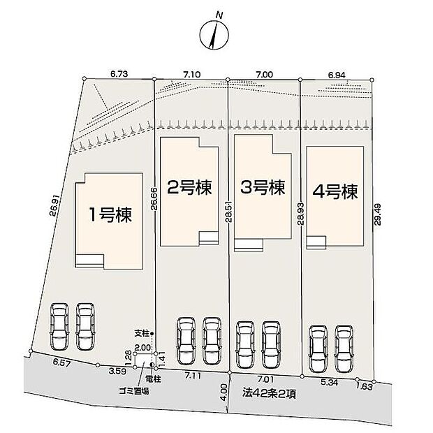 【全体区画図】JR川越線「笠幡」駅徒歩5分!毎日の通勤通学に大変便利な立地です。敷地60坪超え・南庭付きのゆとりあるお住まい♪カースペース並列2台分完備!