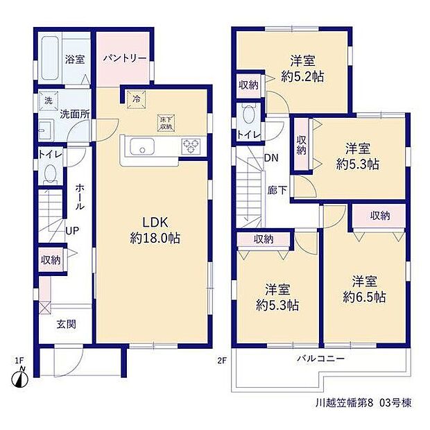 【4LDK】☆2階に4部屋設置☆
敷地の広さを活かして、居室を多く設けました!全居室二面採光で収納完備!ご家族それぞれのプライベート空間も保てますね♪