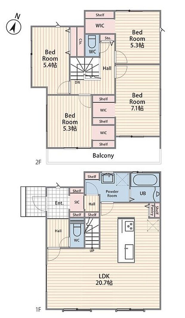 2号棟 4LDK＋パントリー＋WIC＋SIC、土地面積196.47平米、建物面積109.09平米