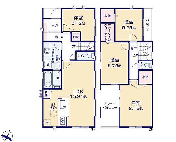 (2号棟)、価格5080万円、4LDK、土地面積122.3m2、建物面積105.29m2