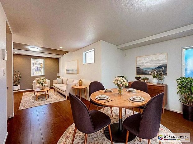 ☆1号棟☆暖かな雰囲気のＬＤＫ。ご家族が自然と集まる穏やかな暮らしがイメージできますね♪
※こちらはCGで画像を生成したイメージ画像になります。家具などは付いておりません。