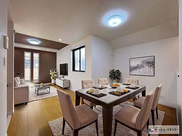 ☆2号棟☆陽当りの良いリビングは明るく風通しの良い２面採光。ご家族の様子が感じられ、安心さと心地よさを実現した快適空間。※こちらはCGで画像を生成したイメージ画像になります。家具などは付いておりません