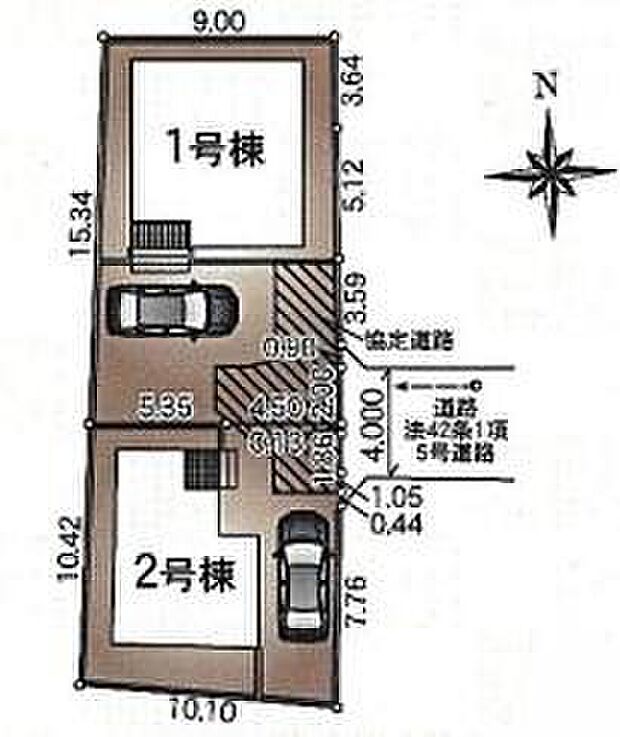 ≪全体区画図≫
全面道路は車通りも少なく、車庫入れが苦手な方でも落ち着いて駐車できます。空いたスペースはご家族の自転車の駐輪スペースとしてもお使いいただけます！