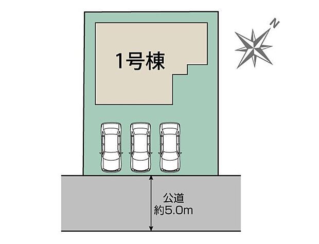 カースペースは車種により3台分駐車可能です!
前道が約5.0mあるので、車庫入れが苦手な方でも安心して入れられます。家族分の自転車を駐輪したり、来客用の駐車スペースとしてもお使いいただけます♪