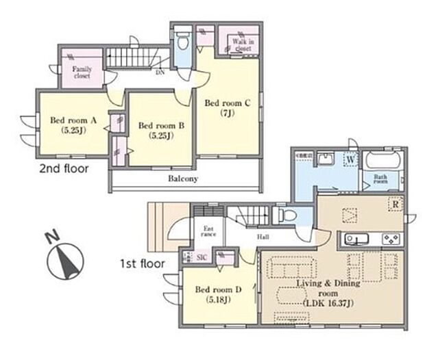 【4LDK】●16帖超のLDK！対面式キッチンからはLDK全体を見渡せます♪
●シューズクロークやWICなど、収納豊富な間取りでいつでもお部屋がスッキリ片付きます☆
●2部屋から行き来できるバルコニーはとても便利♪