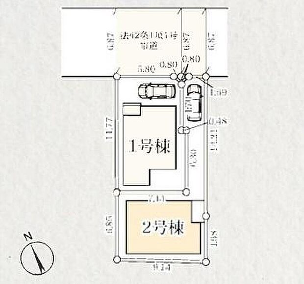 【全体区画図】前面道路は6.8ｍと広々しているので、お車の出し入れもラクラクです♪