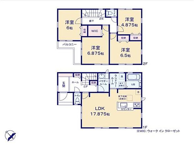 【4LDK】南西側に面した明るいLDKは約17.8帖の広々空間♪パウダールームの他にランドリールームを備えます！暮らしを豊かにサポートする充実の設備が魅力の４LDK！
