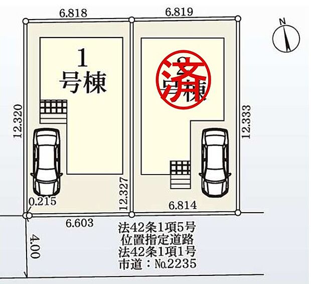 【全体区画図】南側道路に面する整形地♪