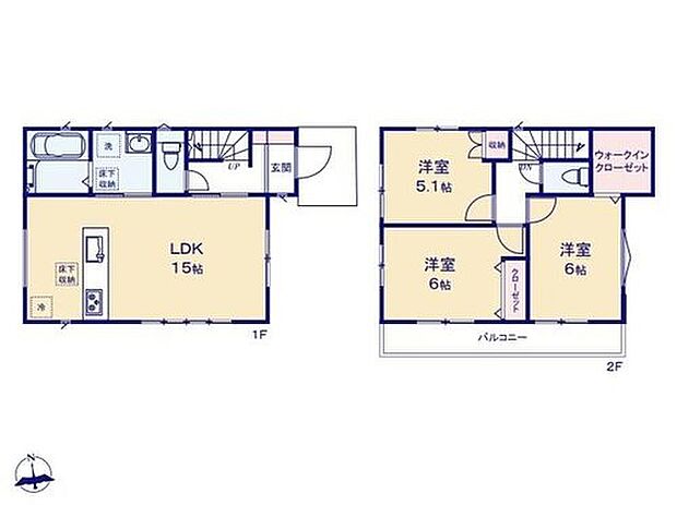 【3LDK】◇リビングの様子も分かりやすい対面式キッチン採用♪
◇水回りが集中しており、効率的でストレスのない家事動線♪
◇6帖の洋室にはコートなどもスッキリ片付くウォークインクローゼット付き♪