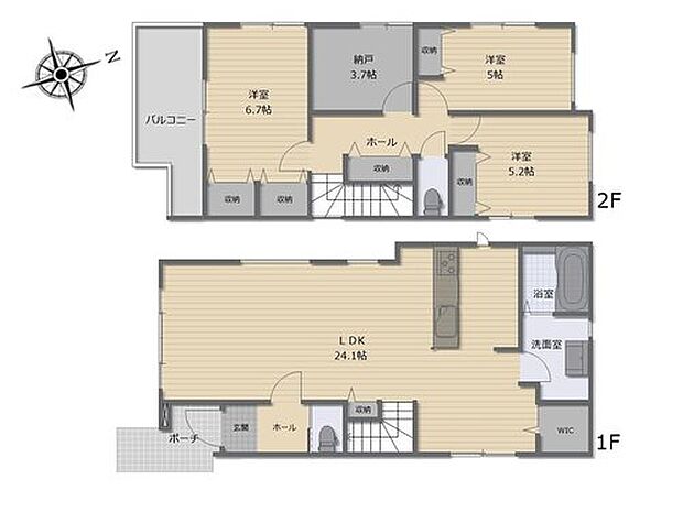 【3LDK+S】2階に居室をまとめてプライベートの時間も充実☆
南向きに開けた明るいLDK!広々24帖超えです♪
家族のコミュニケーションが生まれるリビングイン階段を
採用。ワイドバルコニーで洗濯物をたっぷり干せます!