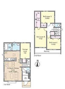大型ウォークインクローゼット+納戸のある収納豊富なお住まい♪家族が増えたり、物の量が増えても十分な収納スペースがあれば対応可能です。南側に設置したバルコニーからは光と風を室内へと取り込みます。 