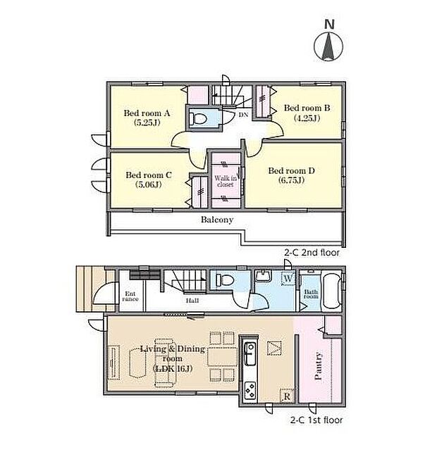 【4LDK】キッチン後方には大容量キッチンパントリー完備！家事室としてもご利用いただけます♪
2階に4居室あり、ご家族それぞれのプライベート時間も充実◎♪