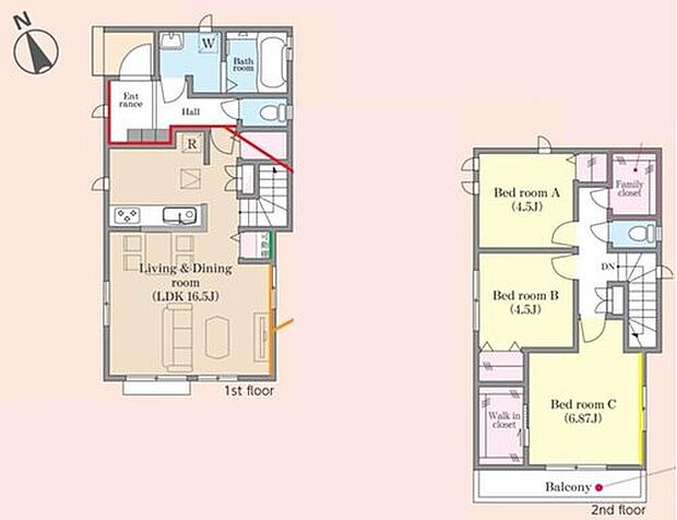 【3LDK】WIC・ファミリークローゼットのある収納充実プラン♪アクセントクロスを使用したデザイン性の高い空間♪