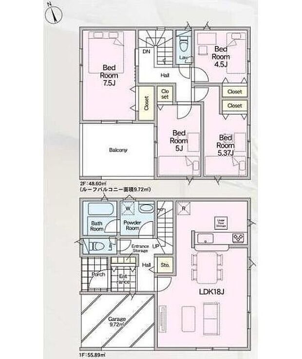 【4LDK】◇ビルトイン車庫を採用！雨風かわ大事なお車を守ります♪
◇南面ワイドインナーバルコニー！天気に左右されずたっぷりお洗濯物が干せます♪