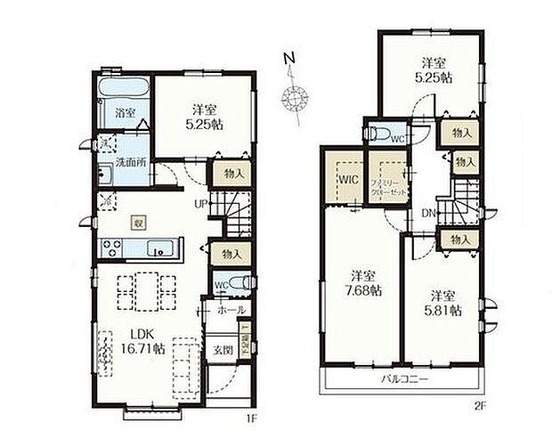 【4LDK】16.71帖の広々LDKは開放感があり家族団らんの中心に♪
視界の広い対面式キッチンとまとまった水回りで家事楽動線♪
全居室収納に加えファミリークローゼットやWIC付きで収納豊富な間取りです☆