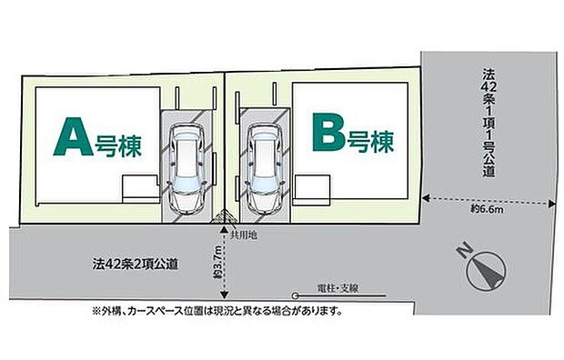 【区画図】雨の日も安心のビルトインガレージ♪前面道路は車通りが少ないため、駐車の際にも慌てることがなく安心です♪