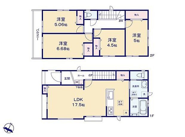 【4LDK】◇対面式キッチンには食洗機＆パントリー付き♪
◇居室を2階に集約し、プライバシーにも配慮♪
◇2部屋から行き来できるバルコニーでお洗濯も快適♪