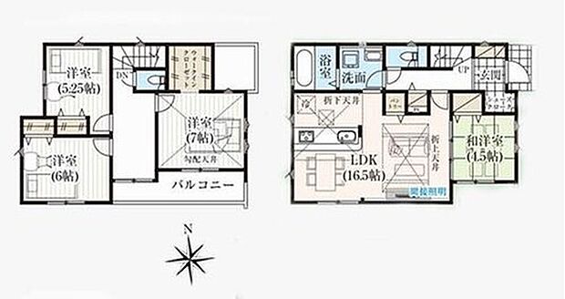 【4LDK】広々16.5帖のLDK!対面キッチンからはLDK全体を見渡せます♪キッチンパントリー付プラン。買いだめもできますね♪収納力豊富なウォークインクローゼットを設置♪寛ぐにも最適な和室付♪