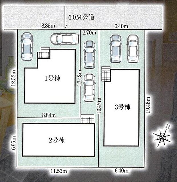 【全体区画図】車種により、カースペース2台分ございますので、家族分の自転車を駐輪したり、来客用の駐車スペースとしてもお使いいただけます♪