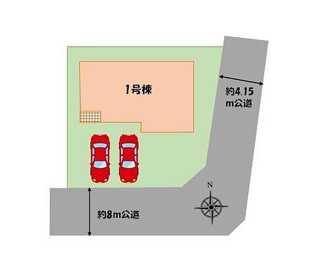 【全体区画図】カースペース2台分ございますので、家族分の自転車を駐輪したり、来客用の駐車スペースとしてもお使いいただけます♪