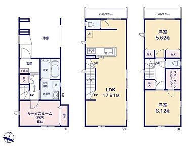 ◇3面採光の2階LDKは広々17.9帖☆バルコニー付きで開放的です☆◇主寝室には衣類や季節物もすっきり収納できる大容量のWIC付き♪◇1階納戸ルームは来客用や在宅スペースとしても利用可能♪ 
