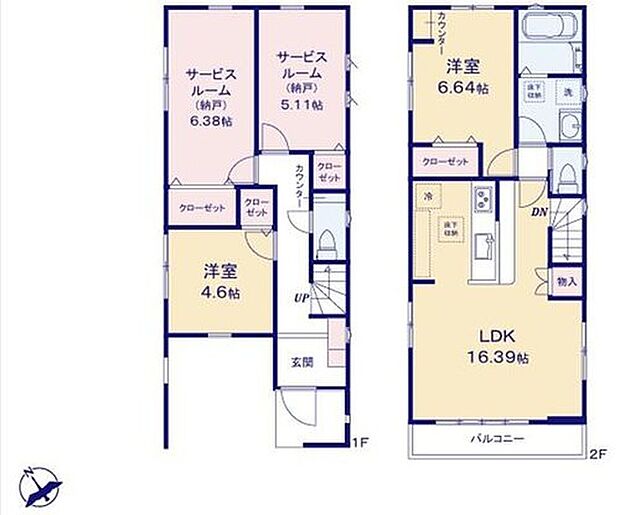【2LDK+2S】浴室乾燥機付きのバスルームとなっております♪
立地条件を活かして車庫の一部をビルトインに。車の乗り降りに便利です♪
ご家族との自然なコミュニケーションが生まれるリビングイン階段を採用♪
