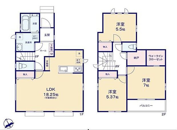 【3LDK+S】◇18.25帖のゆとりあるLDK!
◇WIC、納戸トなど随所に豊富な収納スペースを確保◎
◇主寝室は7帖あり広々♪ウォークインクローゼット付きで便利♪