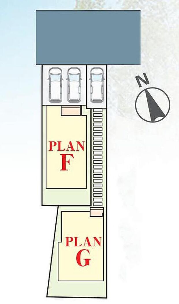 【全体区画図】南向きの採光良好なお住まいです☆
敷地内駐車場完備!車通勤やお買物、お出かけもラクラクです♪