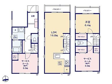 道路からの視線が気にならない2階リビングの3階建て♪居室として使える納戸を2か所備え、個室が必要になった際に便利です◎ 