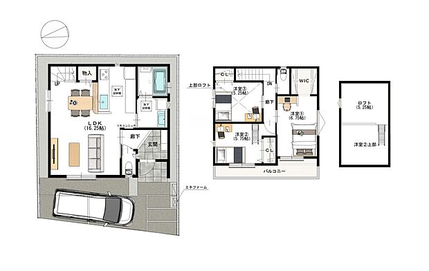 LDK16.0帖&リビング階段で家族とのコミュニケーションが増えますね♪
2階にはロフトもあります!