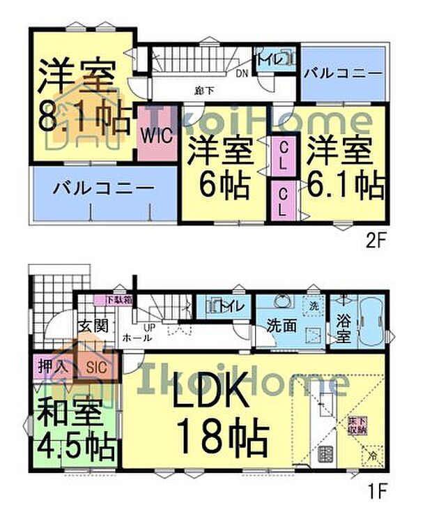 人気の4LDKの間取り!WIC・SIC他収納豊富!食洗機等設備も充実!!二面バルコニーで通風良好♪