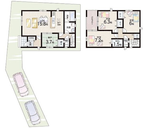 【3LDK】○野口小学校・・・徒歩12分 ○中部中学校・・・徒歩12分