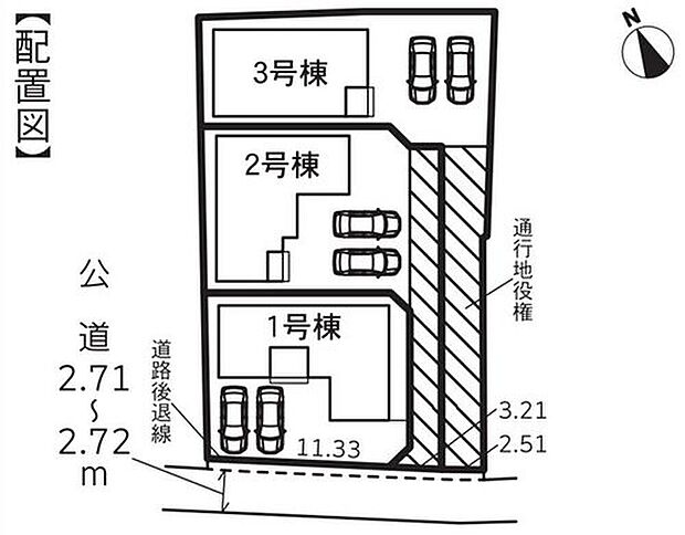 全3棟☆車通りの少ない前面道路で落ち着いて駐車できます♪