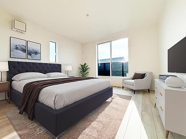 【３号棟】
家族一人ひとりの大切なプライベート空間。趣味に合わせて使って頂けるようシンプルに仕上げてあります。
※家具をCGで加工しています。家具付き販売ではございません。