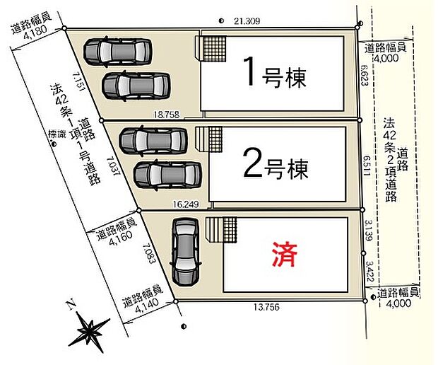 全3棟♪道路に挟まれた立地でお家に光を届けやすいです♪