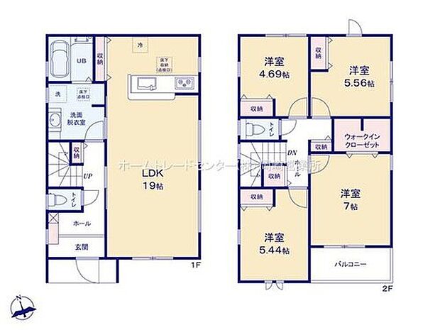 【4LDK】広々とした19帖のLDK☆玄関から直接洗面室へ入れるので、帰宅後にすぐ手を洗えて衛生的☆ワンちゃんのお散歩後も便利です◎豊富な収納でお部屋がすっきり片付きます♪